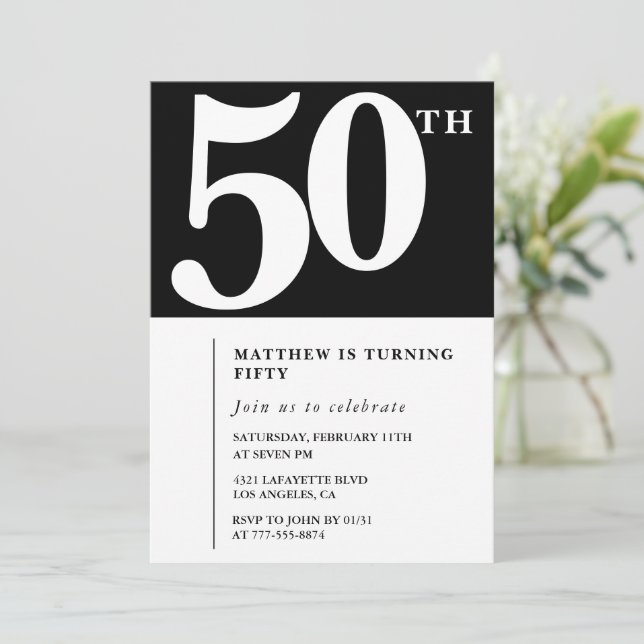 Black 50th birthday invitation Elegant Chic Simple (Standing Front)
