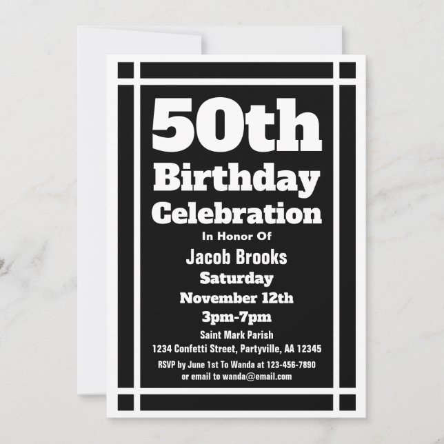 Black 50th Birthday Party Invitation (Front)