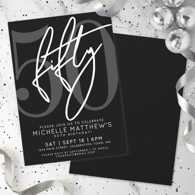 Black 50th Birthday Party Invitation (Black 50th Birthday Party Invitation)