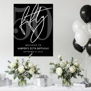  Black 50th Birthday Party Sign