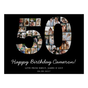 Black 50th Birthday Photo Collage Keepsake Gift Poster