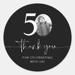 Black 50th Birthday Thank You Classic Round Sticker