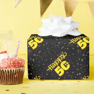 BLACK 50th birthday Wrapping Paper