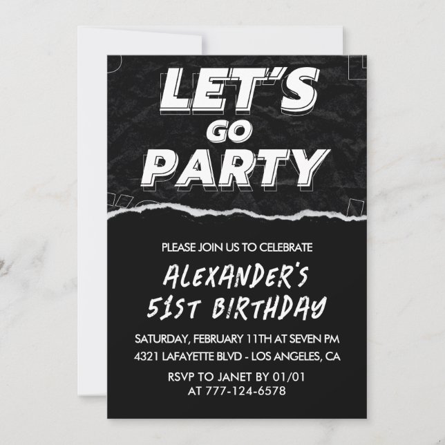 Black 51st birthday invitations Men White (Front)