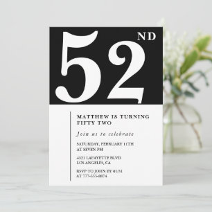 Black 52nd birthday invitation Elegant Chic Simple