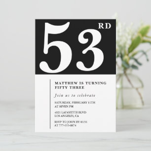 Black 53rd birthday invitation Elegant Chic Simple