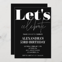 Black 53rd birthday invitations Bold Typography
