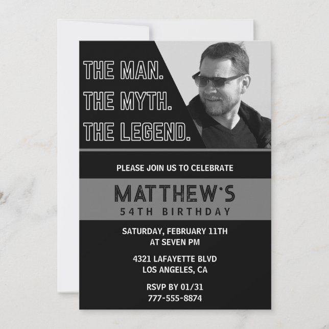 Black 54th birthday invitations The Man The Legend (Front)