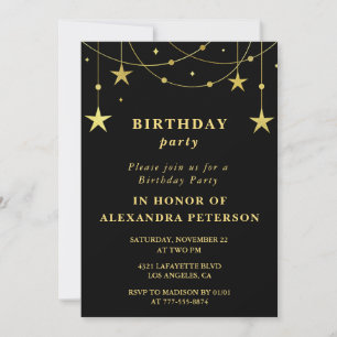 Black 56th birthday Party invite Gold Stars