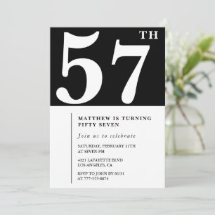 Black 57th birthday invitation Elegant Chic Simple