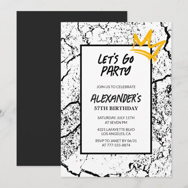 Black 57th birthday invitation Men Grunge  (Front/Back)