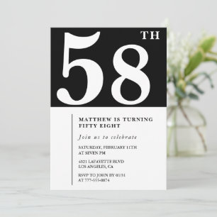 Black 58th birthday invitation Elegant Chic Simple