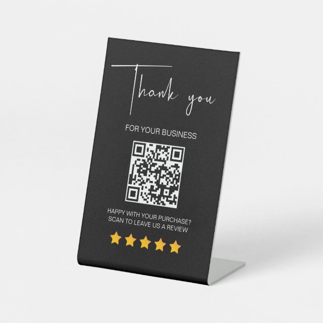 Black 5 Star Review Business Reviews QR Code Pedestal Sign (Front)