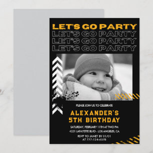 Black 5th birthday invitations Boy Photo Spray