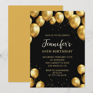 Black 60th birthday invitations Balloons Confetti