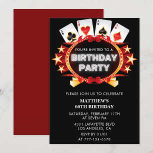 Black 60th birthday invitations Men Casino Poker