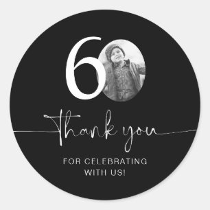 Black 60th Birthday Thank You Classic Round Sticker