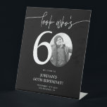 Black 60th Birthday Welcome Sign | Look Who's 60<br><div class="desc">Welcome guests to your 60th birthday celebration with this stunning editable welcome sign. Featuring a sleek, customizable layout, this template allows you to easily add your own photo and personalize the text, making it a perfect addition to your milestone 60th birthday decor. Ideal for entryways or as a party focal...</div>