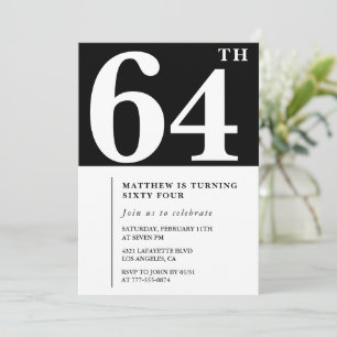 Black 64th birthday invitation Elegant Chic Simple