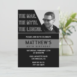 Black 65th birthday invitations The Man The Legend