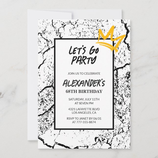 Black 68th birthday invitation Men Hip Hop (Front)