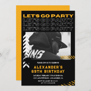 Black 69th birthday invitations Men Photo Spray