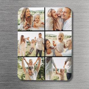 Black 6 Photo Collage Custom Modern Simple Magnet