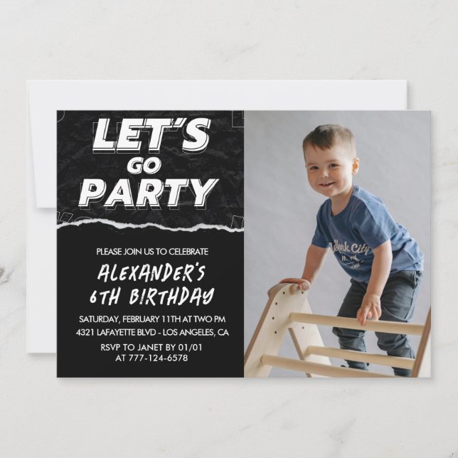 Black 6th birthday invitations Boy Photo  (Front)