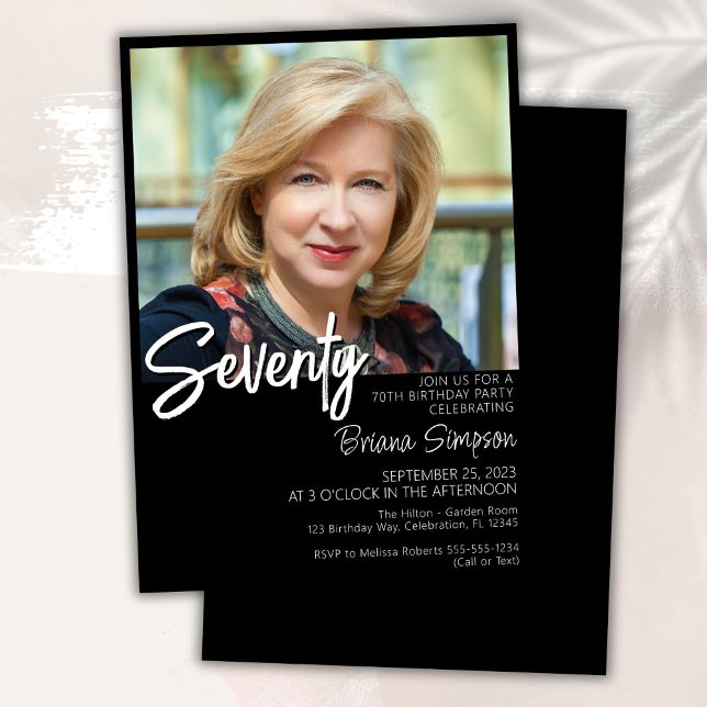 Black 70th Birthday Photo Invitation (Creator Uploaded)