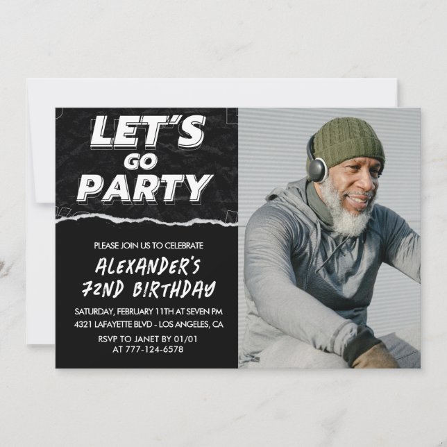Black 72nd birthday invitations Men Photo (Front)