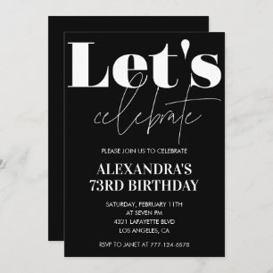 Black 73rd birthday invitations Bold Typography 