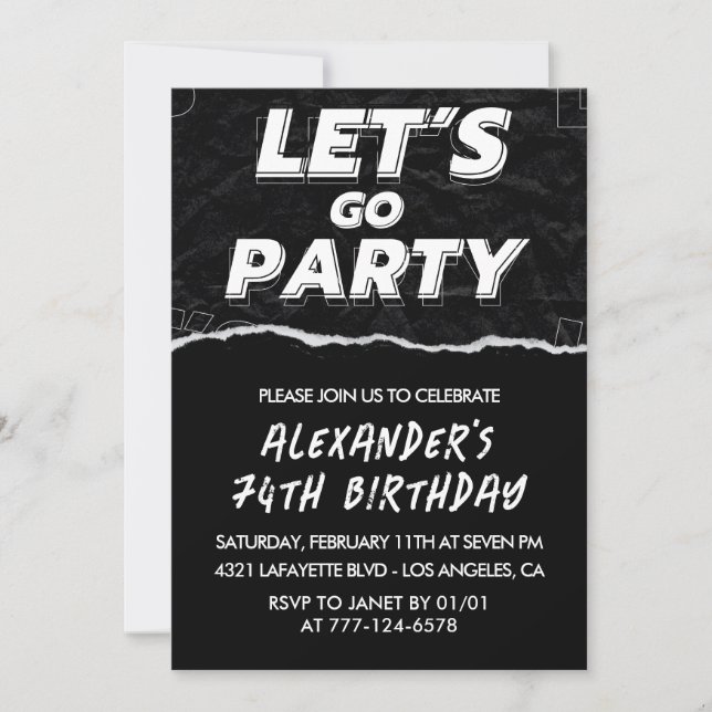 Black 74th birthday invitations Men White (Front)