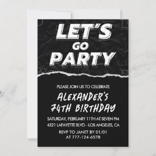 Black 74th birthday invitations Men White