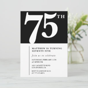 Black 75th birthday invitation Elegant Chic Simple