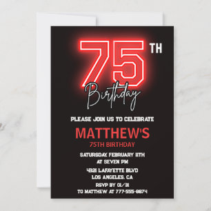 Black 75th birthday invitations Men Neon