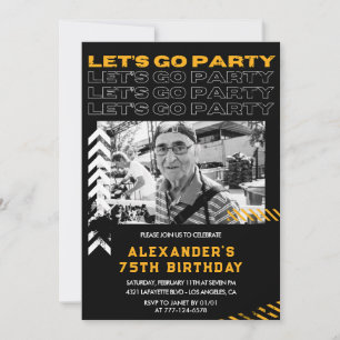 Black 75th birthday invitations Men Photo Spray