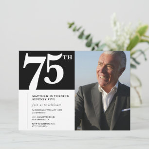 Black 75th birthday invitations Modern Chic Photo