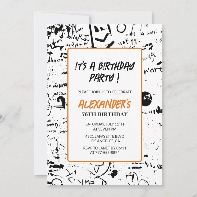 Black 76th birthday invitations Men Graffiti  (Front)