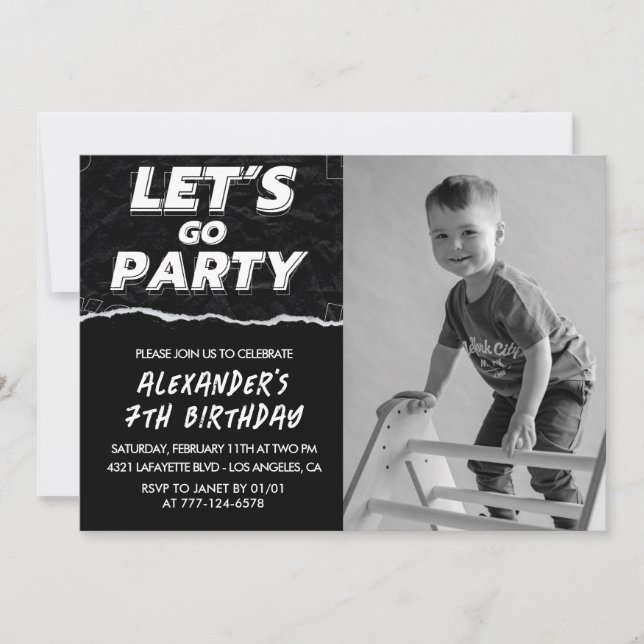 Black 7th birthday invitations Boy Photo  (Front)