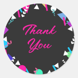 Black 80s Pattern Birthday Classic Round Sticker