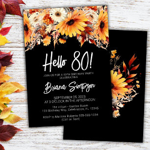 Black 80th Birthday Fall Floral Invitation