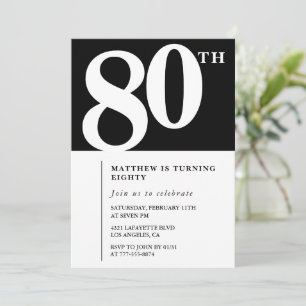 Black 80th birthday invitation Elegant Chic Simple