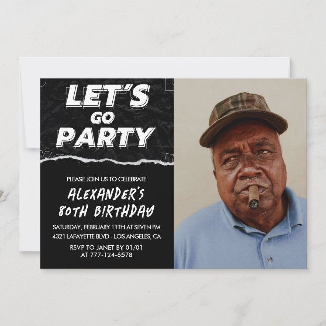 Black 80th birthday invitations Men Photo  (Front)