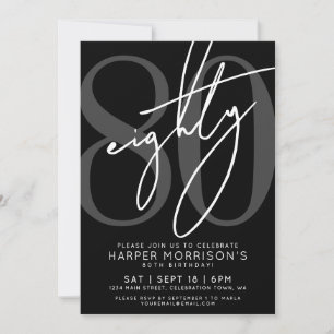 Black 80th Birthday Party Invitation
