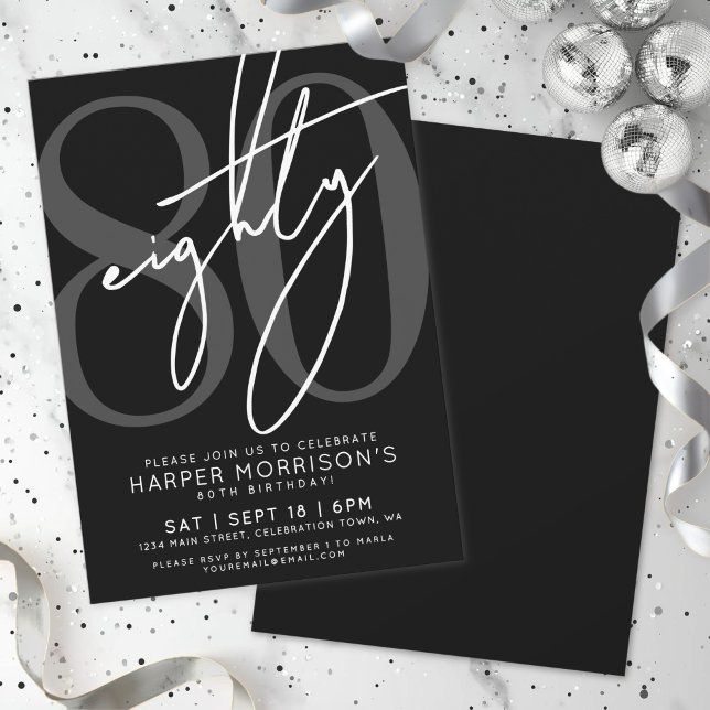 Black 80th Birthday Party Invitation (Black 80th Birthday Party Invitation)