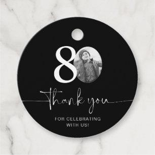 Black 80th Birthday Thank You Favour Tags