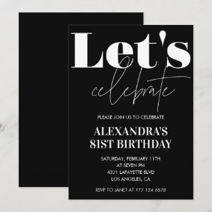 Black 81st birthday invitations Bold Typography 