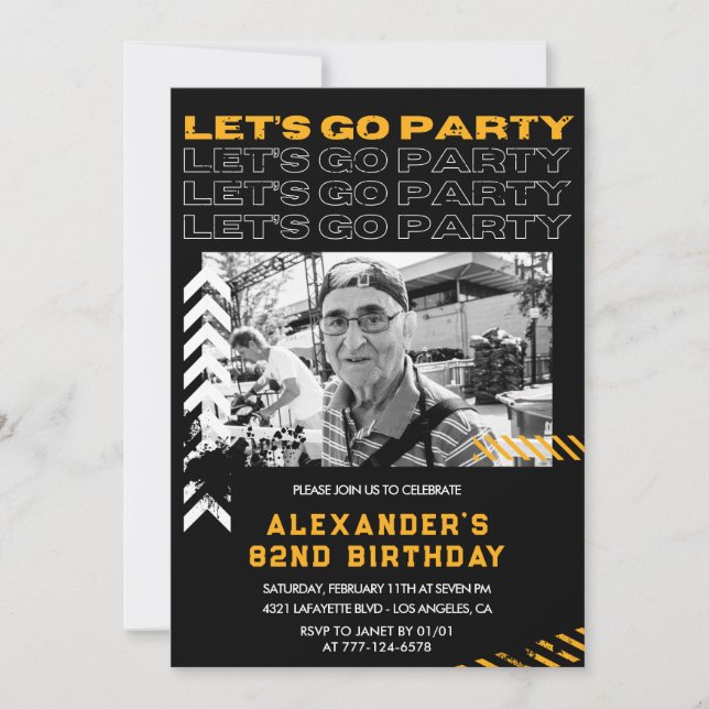 Black 82nd birthday invitations Men (Front)