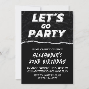 Black 82nd birthday invitations Men White
