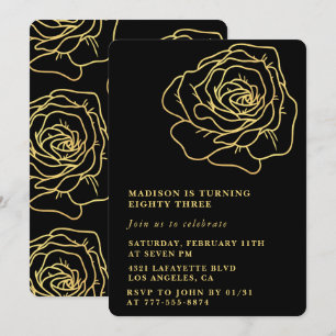 Black 83rd birthday invitations Gold Floral